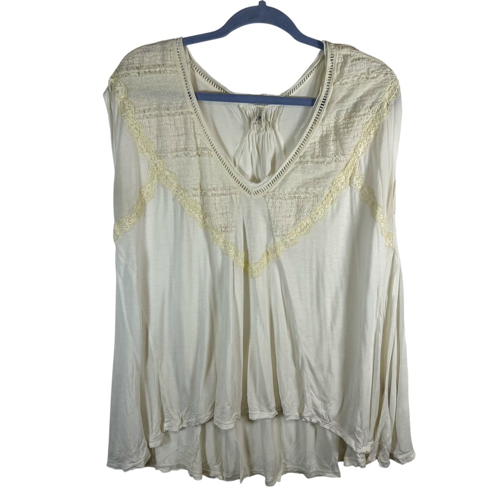 Free People Intimately Ivory Lace Smocked V-Neck High Low Sleeveless Top Romance